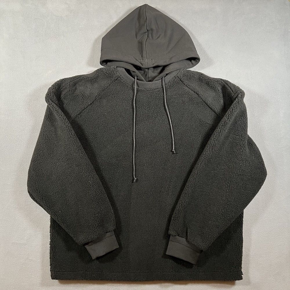 Juun J Hooded Fleece Jacket Mens Large Black Oversized Sweater‎ Thick Designer